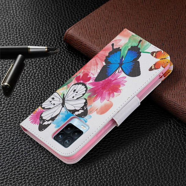 OPPO Realme 8 / Realme 8 Pro Colored Drawing Pattern Horizontal Flip Leather Case with Holder & Card Slots & Wallet(Butterflies)