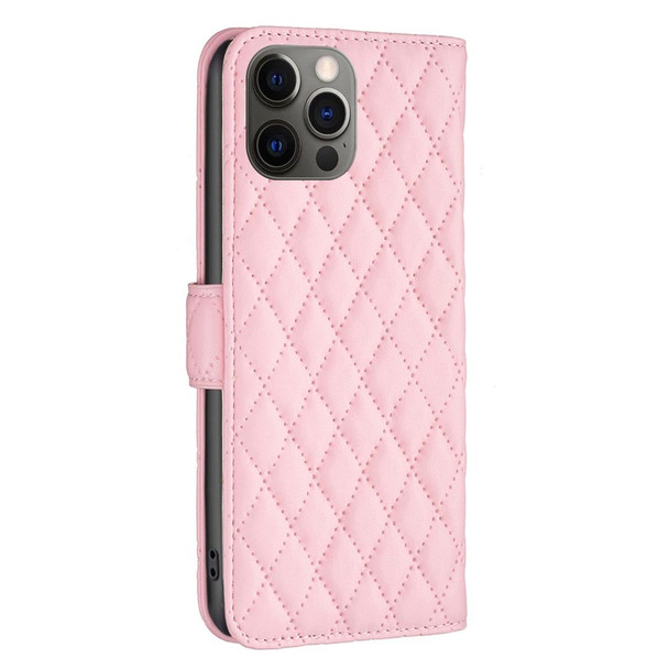 Diamond Lattice Wallet Leatherette Flip Phone Case - iPhone 12 / 12 Pro(Pink)