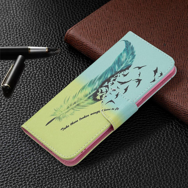 OPPO Reno5 Pro Colored Drawing Pattern Horizontal Flip Leather Case with Holder & Card Slots & Wallet(Feather)