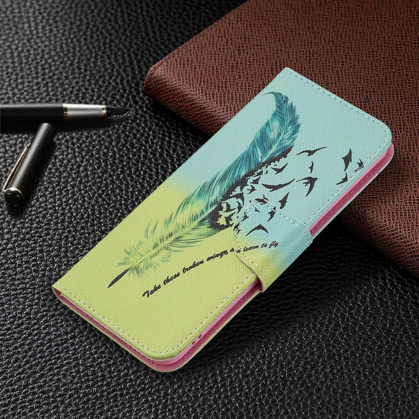 OPPO A94 4G / Reno5 F / F19 Pro Colored Drawing Pattern Horizontal Flip Leather Case with Holder & Card Slots & Wallet(Feather)