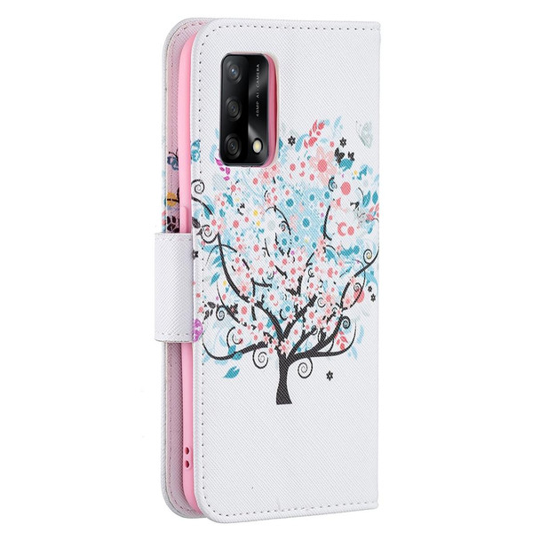 OPPO A74 4G / F19 4G Colored Drawing Pattern Horizontal Flip Leather Case with Holder & Card Slots & Wallet(Tree)