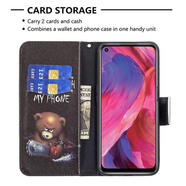 OPPO A74 / A93 / A54 5G Colored Drawing Pattern Horizontal Flip Leather Case with Holder & Card Slots & Wallet(Bear)