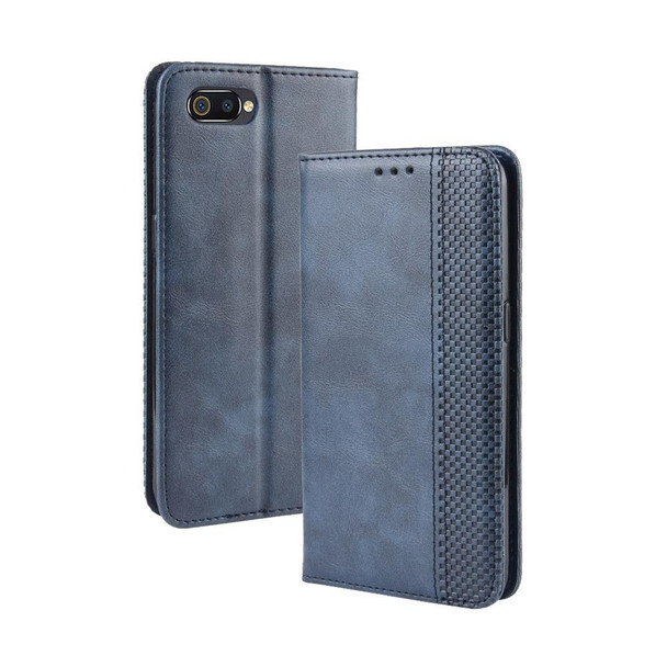 Magnetic Buckle Retro Crazy Horse Texture Horizontal Flip Leather Case for OPPO Realme C2 / A1K , with Holder & Card Slots & Photo Frame(Blue)