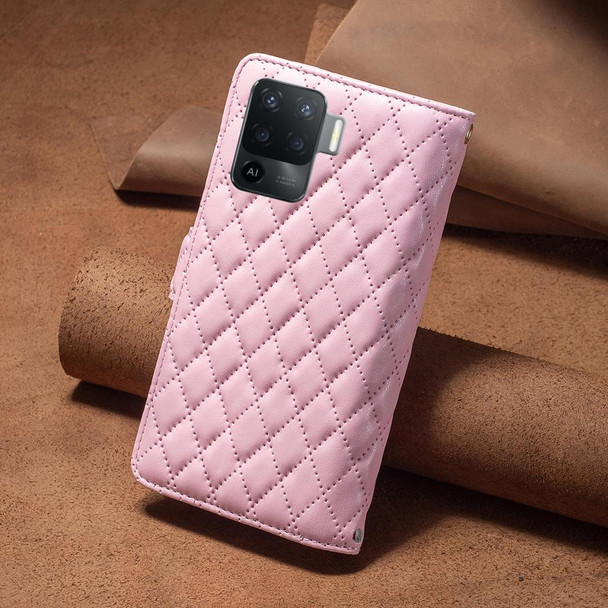 OPPO A94 4G Diamond Lattice Zipper Wallet Leather Flip Phone Case(Pink)