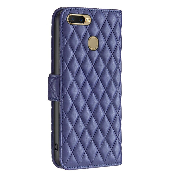 OPPO A7 Diamond Lattice Wallet Leather Flip Phone Case(Blue)