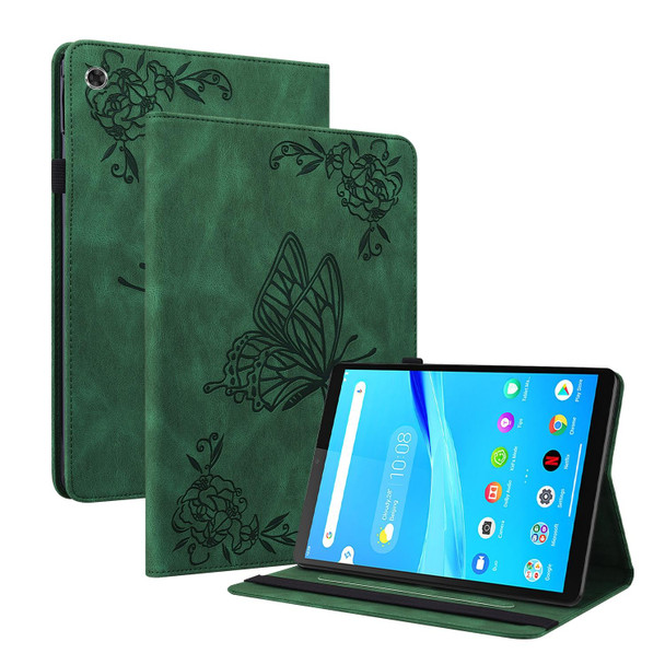 Lenovo Tab M8 HD / M8 FHD Butterfly Flower Embossed Leather Tablet Case(Green)