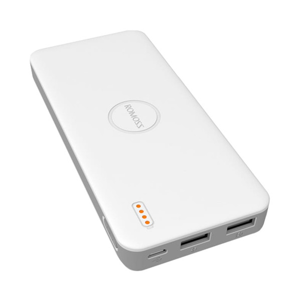 Romoss Pulse 10 10000mAh Input: Micro USB 5V 2.1A|Output: 1 x USB 5V 2.1A|1 x USB 5V 1A Power Bank - White