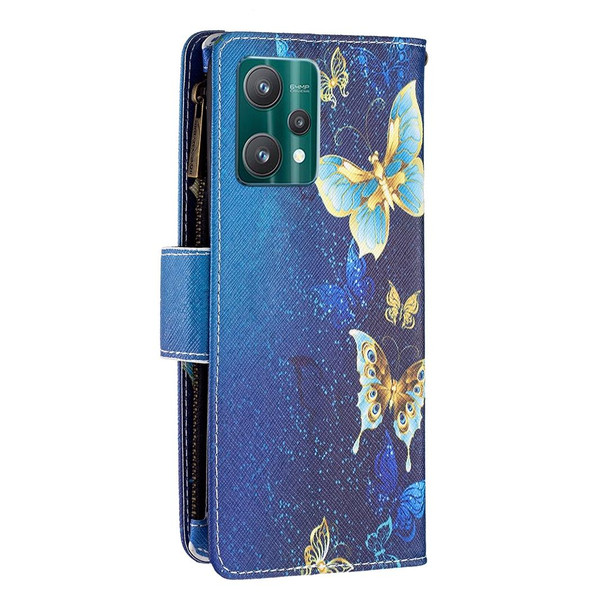 OPPO Realme 9 Pro Colored Drawing Pattern Zipper Horizontal Flip Leather Phone Case with Holder & Card Slots & Wallet(Gold Butterfly)