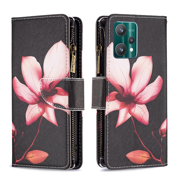 OPPO Realme 9 Pro Colored Drawing Pattern Zipper Horizontal Flip Leather Phone Case with Holder & Card Slots & Wallet(Lotus)