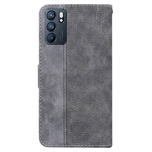 OPPO Reno6 5G Geometric Embossed Leather Phone Case(Grey)