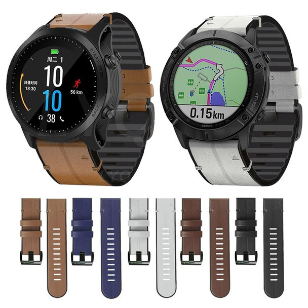Garmin Fenix 7X Silicone + Leather Quick Release Watch Band(Brown)
