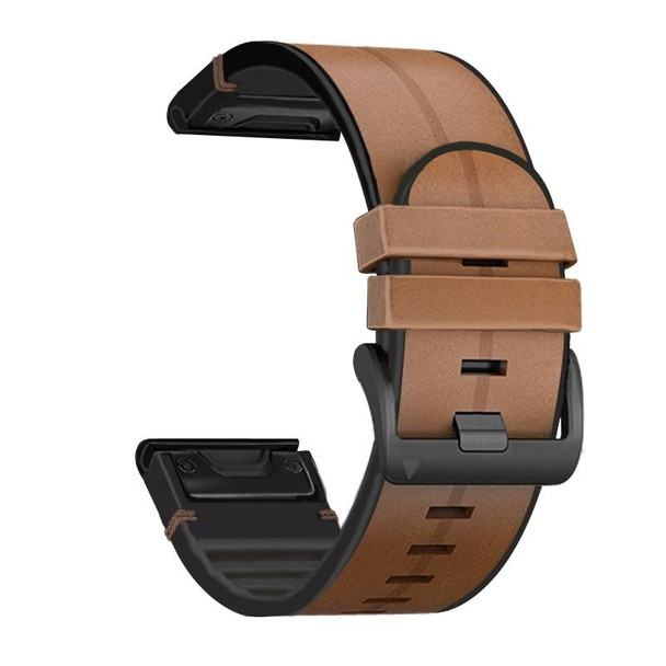 Garmin Fenix 7X Silicone + Leather Quick Release Watch Band(Brown)