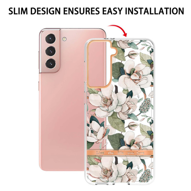 Samsung Galaxy S21 5G Flowers and Plants Series IMD TPU Phone Case(Green Gardenia)