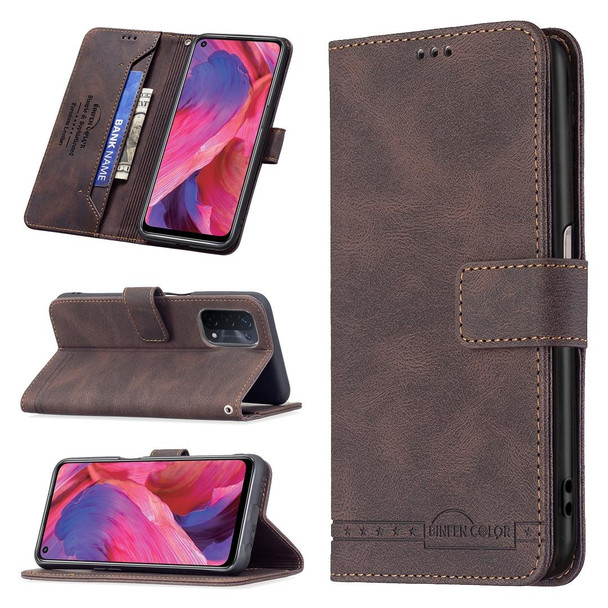 OPPO A74 5G / A93 5G / A54 5G Magnetic Clasp RFID Blocking Anti-Theft Leather Case with Holder & Card Slots & Wallet(Brown)