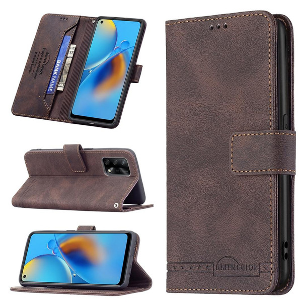 OPPO A74 4G / F19 4G Magnetic Clasp RFID Blocking Anti-Theft Leather Case with Holder & Card Slots & Wallet(Brown)