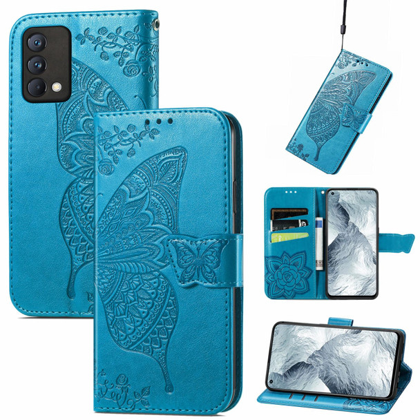 OPPO Realme GT Master Butterfly Love Flower Embossed Horizontal Flip Leather Case with Holder & Card Slots & Wallet & Lanyard(Blue)