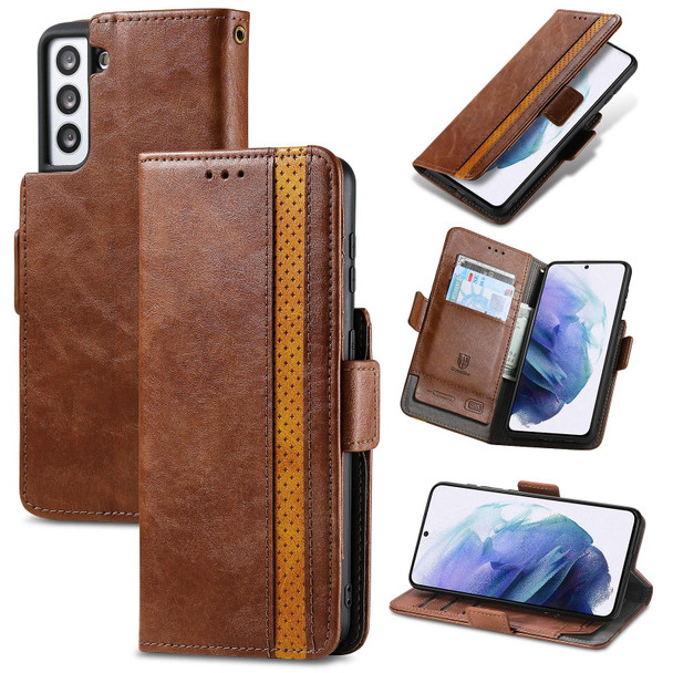 Samsung Galaxy S21 5G CaseNeo Business Splicing Dual Magnetic Buckle Horizontal Flip PU Leather Case with Holder & Card Slots & Wallet(Brown)