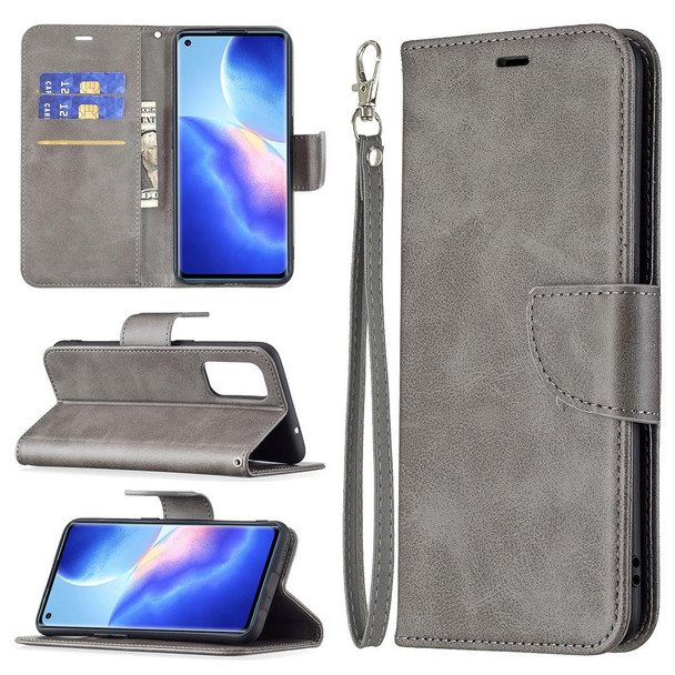 OPPO Reno5 5G Retro Lambskin Texture Pure Color Horizontal Flip PU Leather Case with Holder & Card Slots & Wallet & Lanyard(Grey)