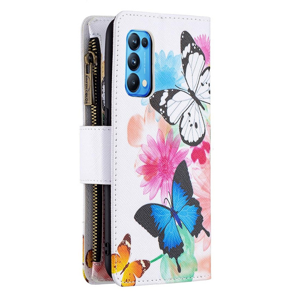 OPPO Reno5 5G Colored Drawing Pattern Zipper Horizontal Flip Leather Case with Holder & Card Slots & Wallet(Two Butterflies)