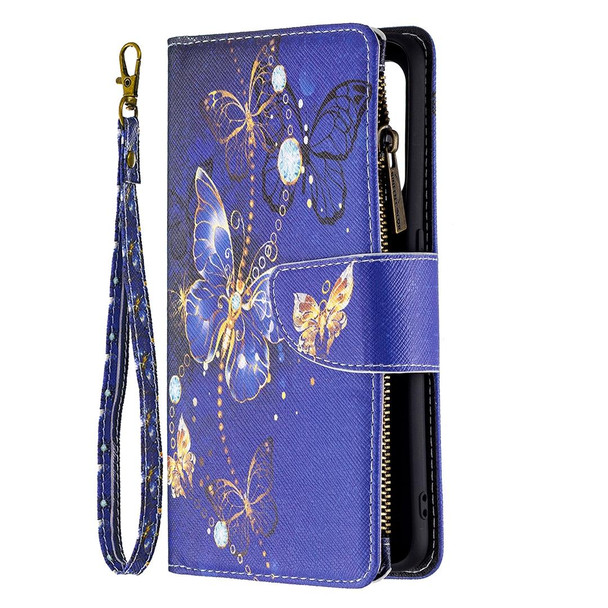 OPPO A94 5G/F19 Pro+ 5G/Reno5 Z 5G Colored Drawing Pattern Zipper Horizontal Flip Leather Case with Holder & Card Slots & Wallet(Purple Butterfly)
