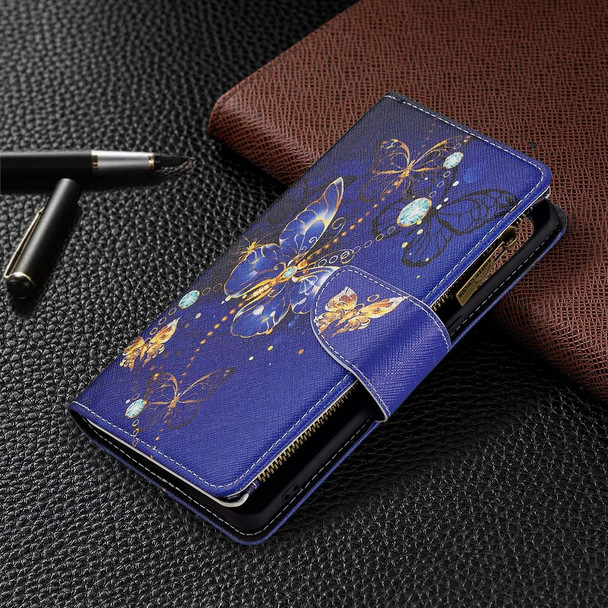 OPPO Reno5 Pro 5G Colored Drawing Pattern Zipper Horizontal Flip Leather Case with Holder & Card Slots & Wallet(Purple Butterfly)