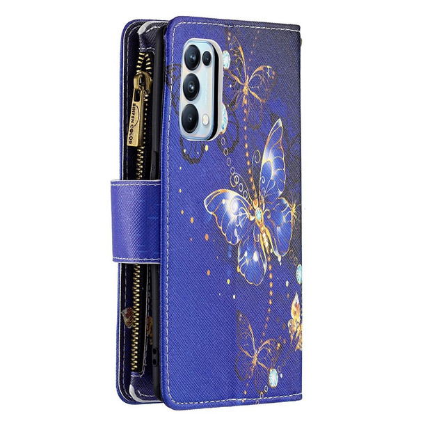 OPPO Reno5 Pro 5G Colored Drawing Pattern Zipper Horizontal Flip Leather Case with Holder & Card Slots & Wallet(Purple Butterfly)