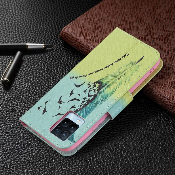 OPPO Realme 8 / Realme 8 Pro Colored Drawing Pattern Horizontal Flip Leather Case with Holder & Card Slots & Wallet(Feather)