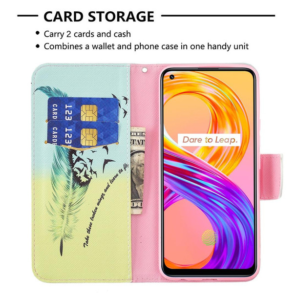 OPPO Realme 8 / Realme 8 Pro Colored Drawing Pattern Horizontal Flip Leather Case with Holder & Card Slots & Wallet(Feather)