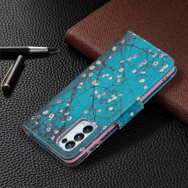 OPPO Reno5 Pro Colored Drawing Pattern Horizontal Flip Leather Case with Holder & Card Slots & Wallet(Plum Blossom)