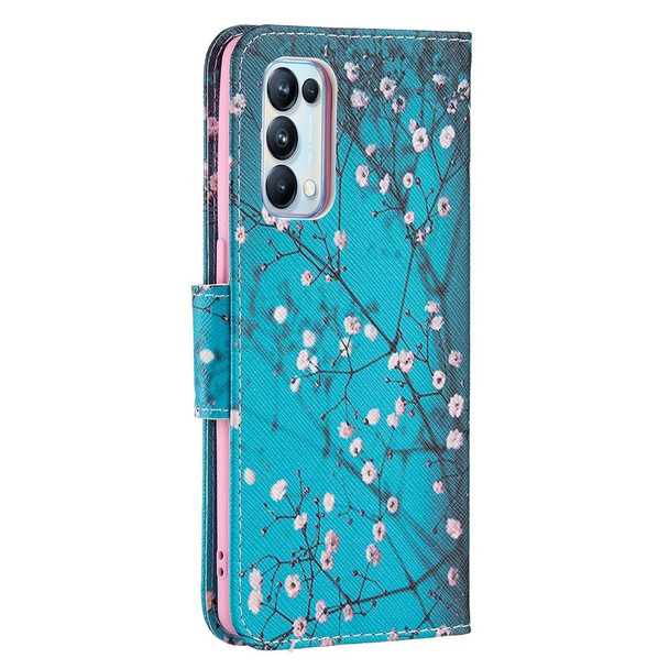 OPPO Reno5 Pro Colored Drawing Pattern Horizontal Flip Leather Case with Holder & Card Slots & Wallet(Plum Blossom)