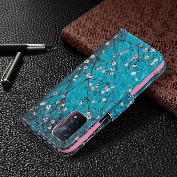 OPPO A74 / A93 / A54 5G Colored Drawing Pattern Horizontal Flip Leather Case with Holder & Card Slots & Wallet(Plum Blossom)