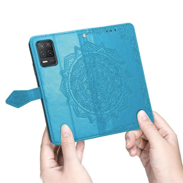 OPPO Realme 8 5G Mandala Flower Embossed Horizontal Flip Leather Case with Holder & Three Card Slots & Wallet & Lanyard(Blue)