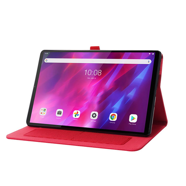 Lenovo Tab K10 Fabric Texture Horizontal Flip TPU Leather Case with Holder(Red)