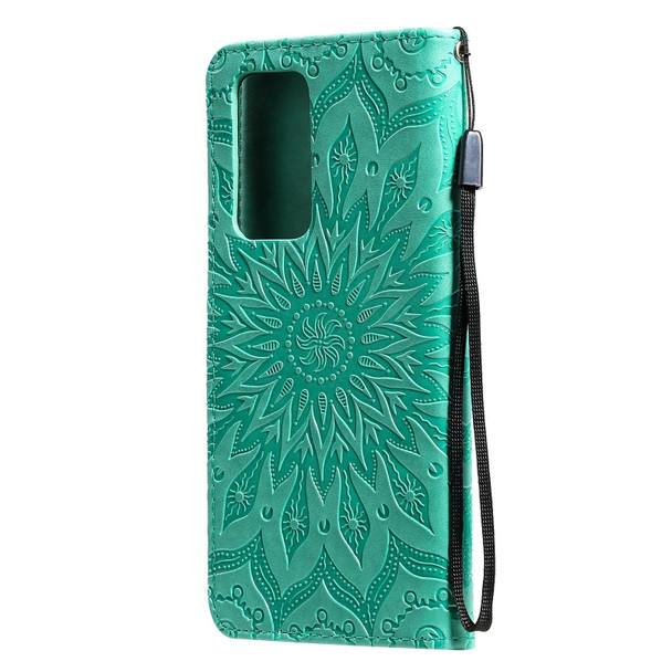 OPPO Reno6 Pro+ 5G Sun Embossing Pattern Horizontal Flip Leather Case with Card Slot & Holder & Wallet & Lanyard(Green)