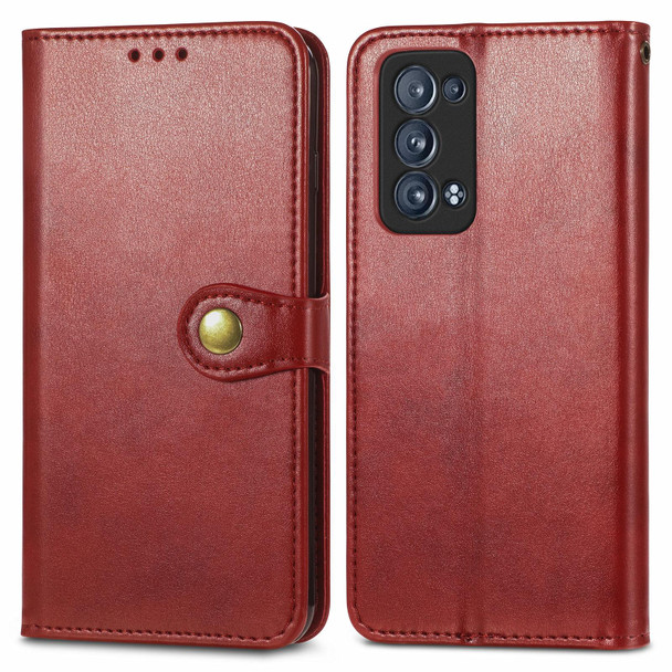 OPPO Reno6 Pro + Solid Color Leather Buckle Phone Case with Lanyard & Photo Frame & Card Slot & Wallet & Stand Function(Red)