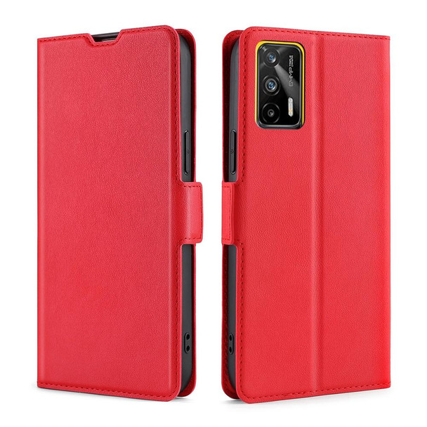 OPPO Realme GT 5G / Realme Q3 Pro 5G Ultra-thin Voltage Side Buckle PU + TPU Horizontal Flip Leather Case with Holder & Card Slot(Red)