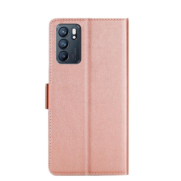 OPPO Reno6 5G Ultra-thin Voltage Side Buckle PU + TPU Horizontal Flip Leather Case with Holder & Card Slot(Rose Gold)