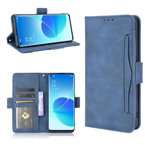 OPPO Reno6 Pro 5G Skin Feel Calf Pattern Horizontal Flip Leather Case with Holder & Card Slots & Photo Frame(Blue)