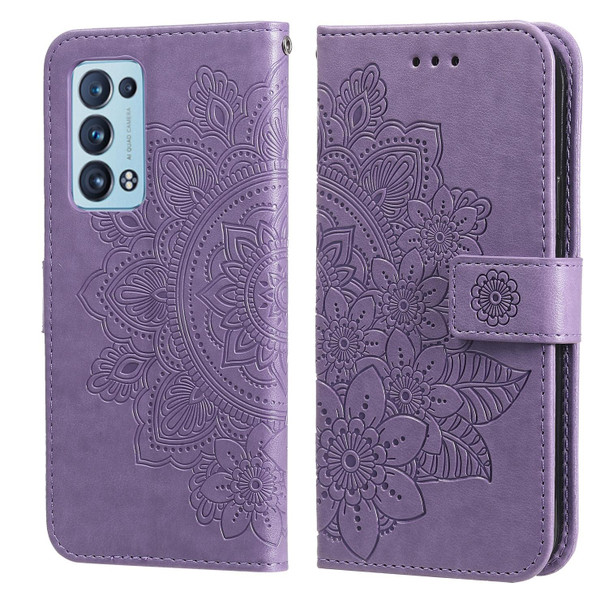 OPPO Reno6 5G 7-petal Flowers Embossing Pattern Horizontal Flip PU Leather Case with Holder & Card Slots & Wallet & Photo Frame(Light Purple)