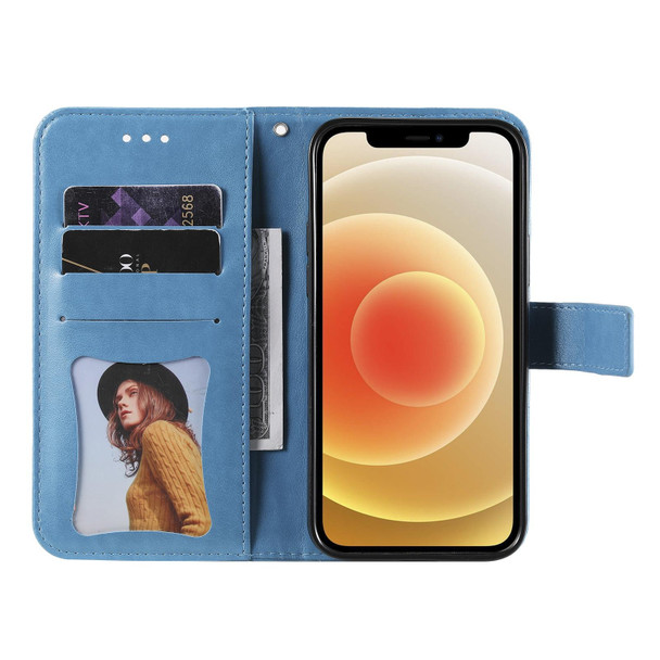 OPPO Reno6 5G 7-petal Flowers Embossing Pattern Horizontal Flip PU Leather Case with Holder & Card Slots & Wallet & Photo Frame(Blue)