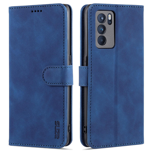 OPPO Reno6 Pro 5G AZNS Skin Feel Calf Texture Horizontal Flip Leather Case with Card Slots & Holder & Wallet(Blue)