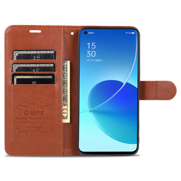 OPPO Reno6 / Reno6 Pro 5G AZNS Sheepskin Texture Horizontal Flip Leather Case with Holder & Card Slots & Wallet(Brown)