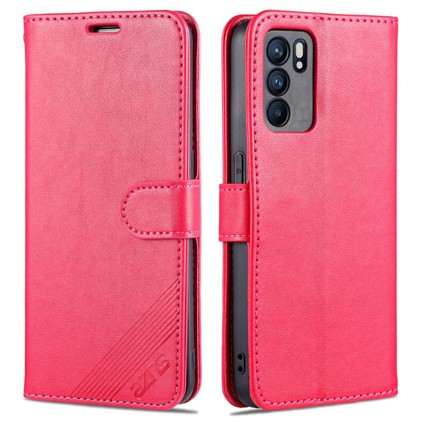 OPPO Reno6 / Reno6 Pro 5G AZNS Sheepskin Texture Horizontal Flip Leather Case with Holder & Card Slots & Wallet(Red)