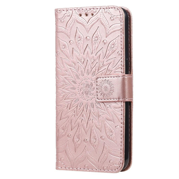 OPPO A5 / A35 Pressed Printing Sunflower Pattern Horizontal Flip PU Leather Case with Holder & Card Slots & Wallet & Lanyard(Rose Gold)