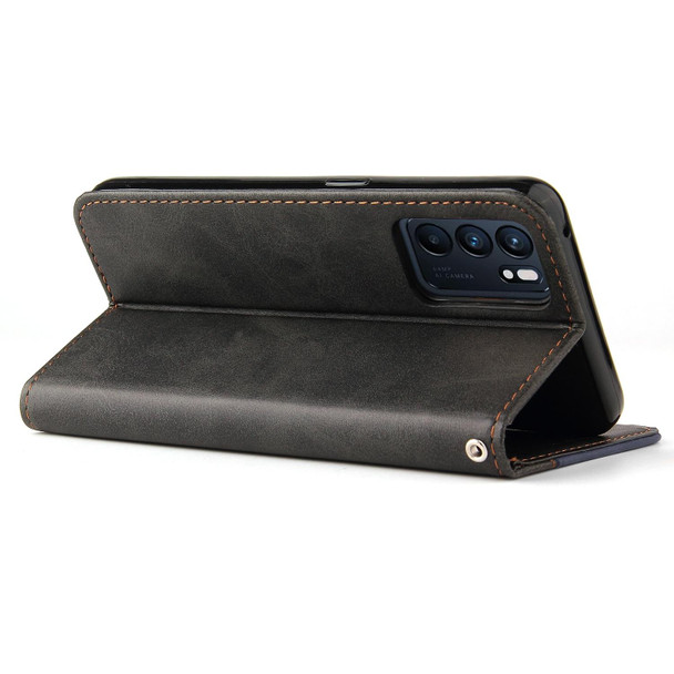 OPPO Reno6 5G Business Stitching-Color Horizontal Flip PU Leather Case with Holder & Card Slots & Photo Frame & Lanyard(Grey)