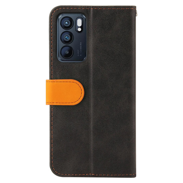 OPPO Reno6 5G Business Stitching-Color Horizontal Flip PU Leather Case with Holder & Card Slots & Photo Frame & Lanyard(Orange)