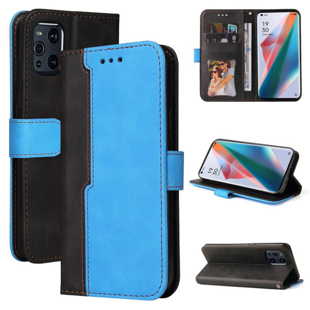 OPPO Find X3 / X3 Pro Business Stitching-Color Horizontal Flip PU Leather Case with Holder & Card Slots & Photo Frame & Lanyard(Blue)