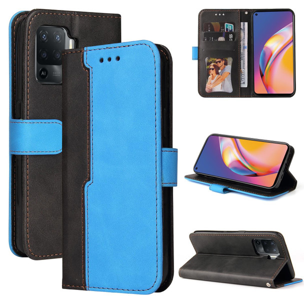 OPPO A94 4G/F19 Pro/Reno5 F Business Stitching-Color Horizontal Flip PU Leather Case with Holder & Card Slots & Photo Frame & Lanyard(Blue)