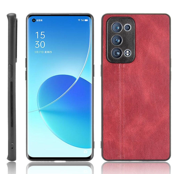 OPPO Reno6 Pro+ Shockproof Sewing Cow Pattern Skin PC + PU + TPU Case(Red)