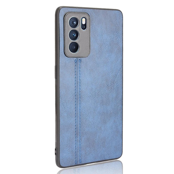 OPPO Reno6 Pro Shockproof Sewing Cow Pattern Skin PC + PU + TPU Case(Blue)